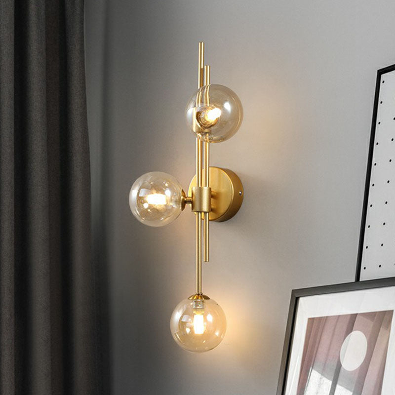 Designer Ball Wall Light Sconce Glass 3-Head Bedroom Wall Mounted Lighting in Brass