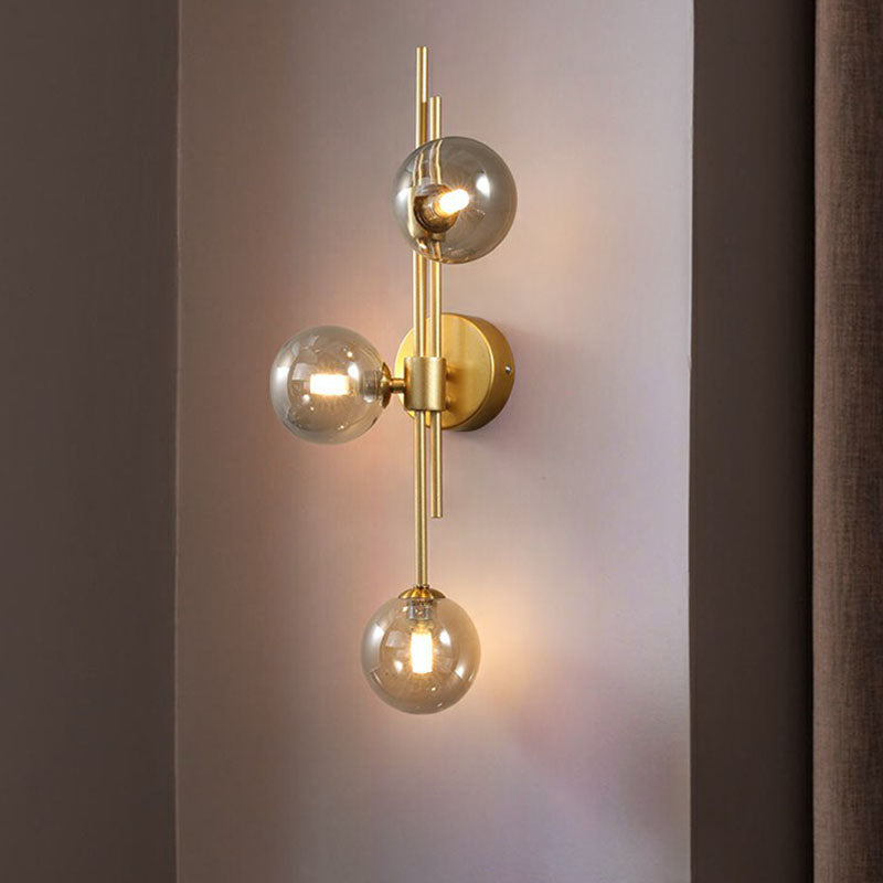 Designer Ball Wall Light Sconce Glass 3-Head Bedroom Wall Mounted Lighting in Brass