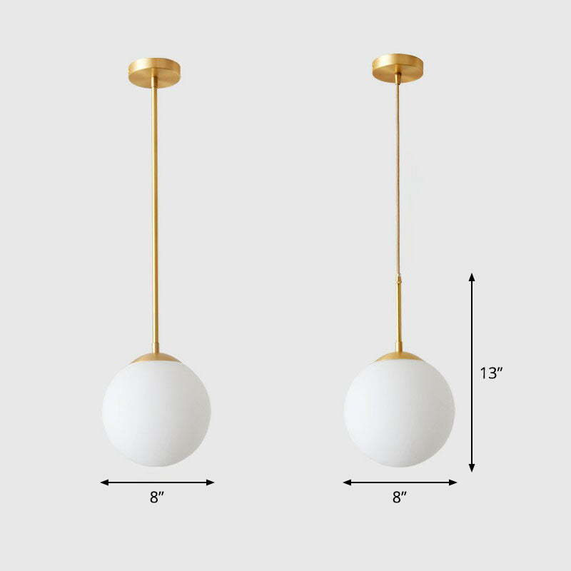 Globe Kitchen Pendant Lighting Cream Glass 1-Light Simplicity Hanging Light in Gold