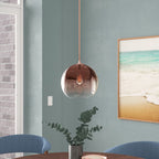Gradient Glass Globe Hanging Light Post-Modern 1-Light Rose Gold Ceiling Pendant over Table