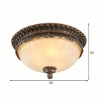 3 Lights Living Room Ceiling Light Fixture Traditional Bronze Flush Mount with Bowl Frosted Glass Shade, 12"/14"/19" Wide