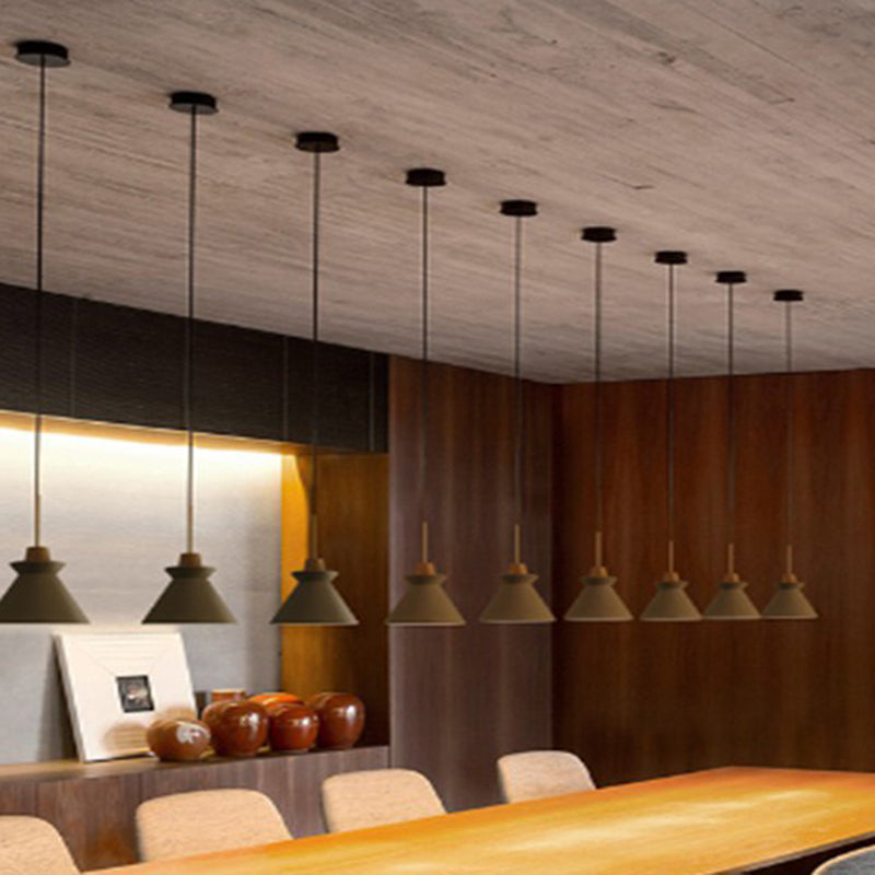 1 Head Dining Room Hanging Light Minimalist Wood Pendant with Conical Cement Shade