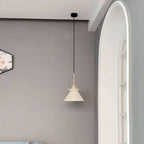 1 Head Dining Room Hanging Light Minimalist Wood Pendant with Conical Cement Shade