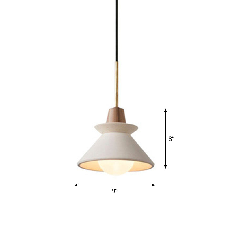 1 Head Dining Room Hanging Light Minimalist Wood Pendant with Conical Cement Shade