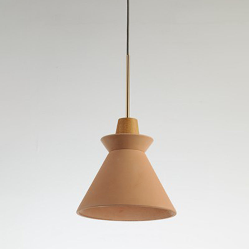 1 Head Dining Room Hanging Light Minimalist Wood Pendant with Conical Cement Shade