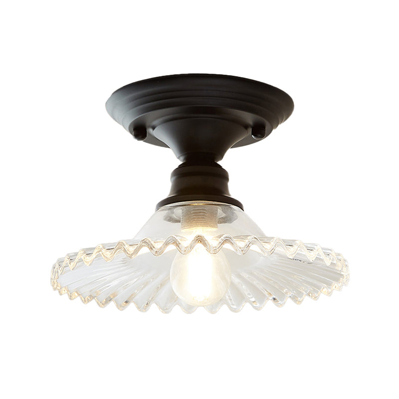 Glass Radial Mini Ceiling Lighting Vintage 1-Light Balcony Semi Flush Mount Light