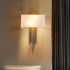 Modern Rectangle Wall Light 2 Heads Fabric Shade Wall Sconce in Black/White/Flaxen for Living Room, 14"/16" Wide