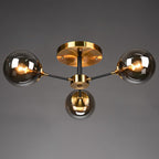 Black and Brass Radial Flush Mount Lighting Postmodern Metal Semi Flush Ceiling Light with Ball Glass Shade