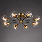 Black and Brass Radial Flush Mount Lighting Postmodern Metal Semi Flush Ceiling Light with Ball Glass Shade