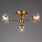 Black and Brass Radial Flush Mount Lighting Postmodern Metal Semi Flush Ceiling Light with Ball Glass Shade