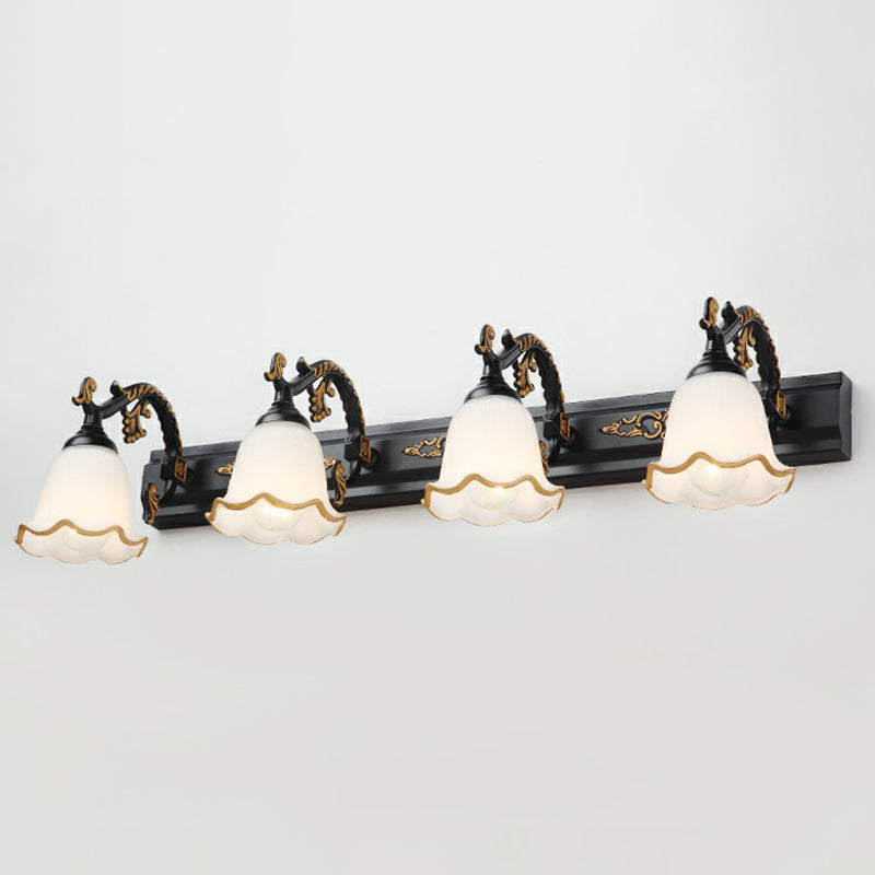 Floral Bathroom Vanity Wall Light Fixture Vintage Style Opal Glass Wall Sconce Lighting