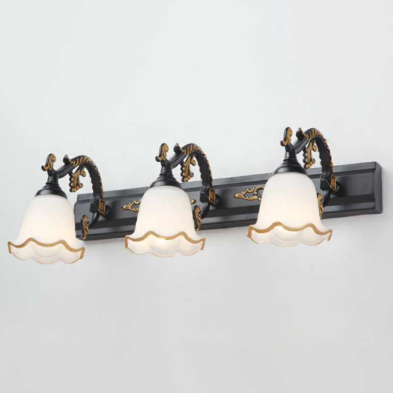 Floral Bathroom Vanity Wall Light Fixture Vintage Style Opal Glass Wall Sconce Lighting