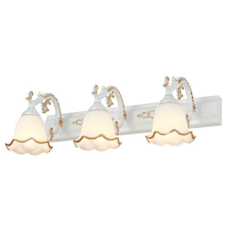 Floral Bathroom Vanity Wall Light Fixture Vintage Style Opal Glass Wall Sconce Lighting
