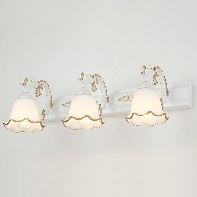 Floral Bathroom Vanity Wall Light Fixture Vintage Style Opal Glass Wall Sconce Lighting