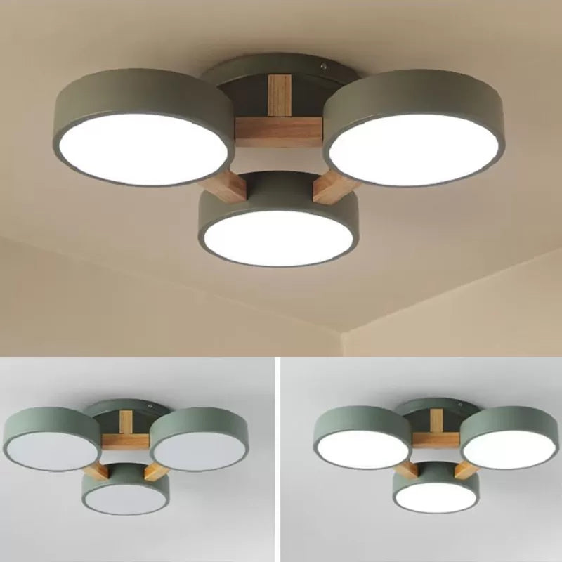 Metal Drum Semi Flush Mount Light Living Room 3 Heads Macaron Loft Ceiling Lamp