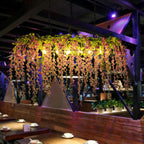 Rectangular Restaurant Pendant Light Fixture Rustic Iron Hanging Island Light with Fake Plant Decoration