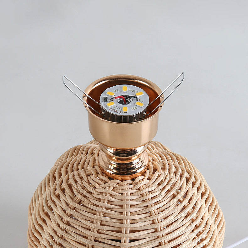 Nordic Rattan Pleated Fabric Conic LED Table Lamp 1-Light