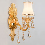 Victorian Candle Wall Sconce Lighting Metal Wall Mount Light with Shade and Crystal Decor