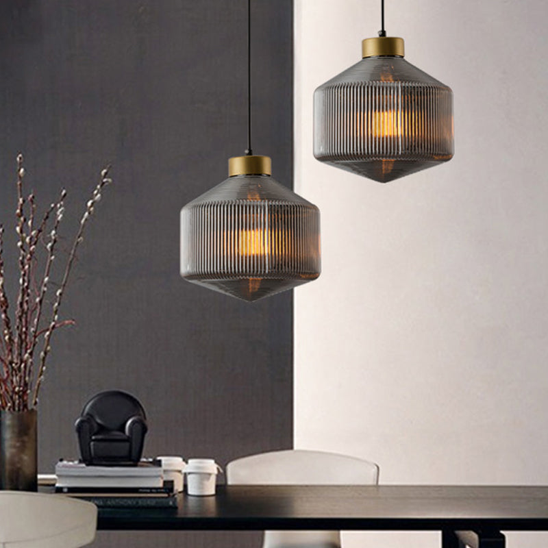 Drum Pendant Light Modernism Clear/Amber/Smoke Grey Prismatic Glass 1 Light Ceiling Suspension Lamp