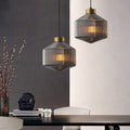 Drum Pendant Light Modernism Clear/Amber/Smoke Grey Prismatic Glass 1 Light Ceiling Suspension Lamp
