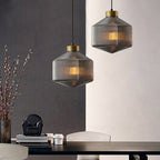 Drum Pendant Light Modernism Clear/Amber/Smoke Grey Prismatic Glass 1 Light Ceiling Suspension Lamp