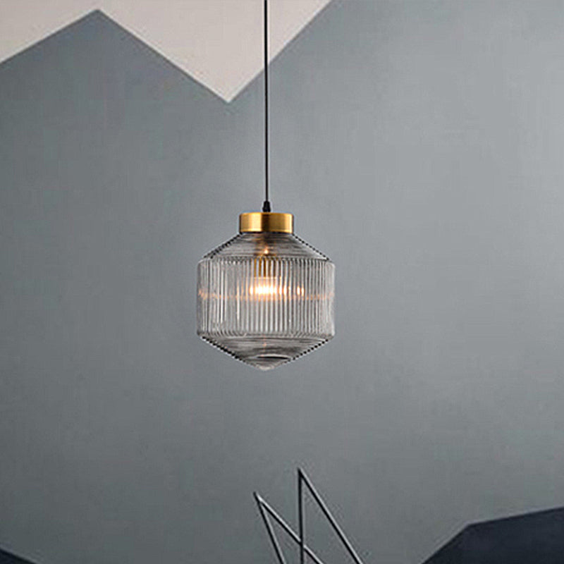 Drum Pendant Light Modernism Clear/Amber/Smoke Grey Prismatic Glass 1 Light Ceiling Suspension Lamp