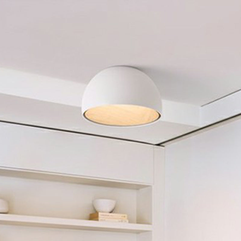 Minimalist Dome Flush Mount Lamp Metal Corridor LED Ceiling Flush Light with Wood Grain Inner