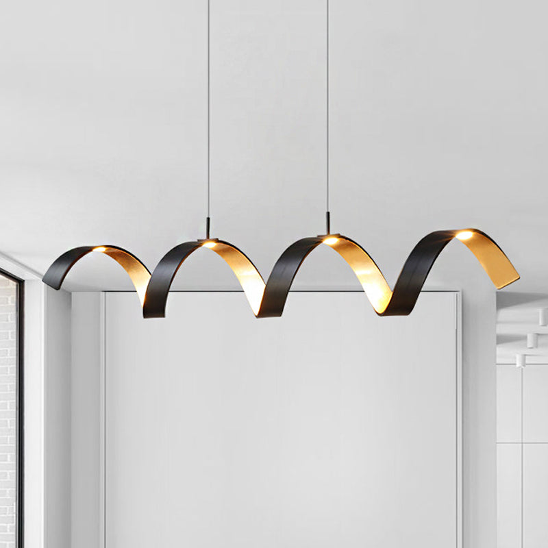 Black and Gold Twisted Ceiling Lamp Simplicity Single Light Acrylic Chandelier Pendant over Table