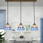 Tapered Stained Glass Cluster Pendant Light Tiffany 3 Lights Suspension Lighting Fixture