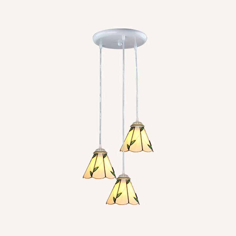 Tapered Stained Glass Cluster Pendant Light Tiffany 3 Lights Suspension Lighting Fixture
