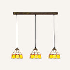 Tapered Stained Glass Cluster Pendant Light Tiffany 3 Lights Suspension Lighting Fixture
