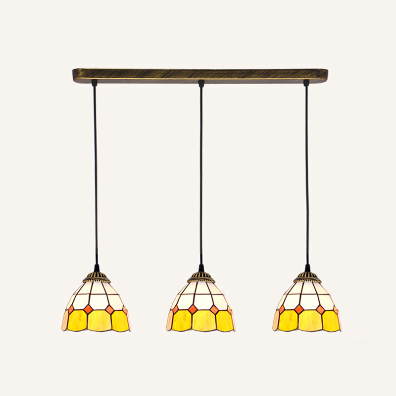 Tapered Stained Glass Cluster Pendant Light Tiffany 3 Lights Suspension Lighting Fixture