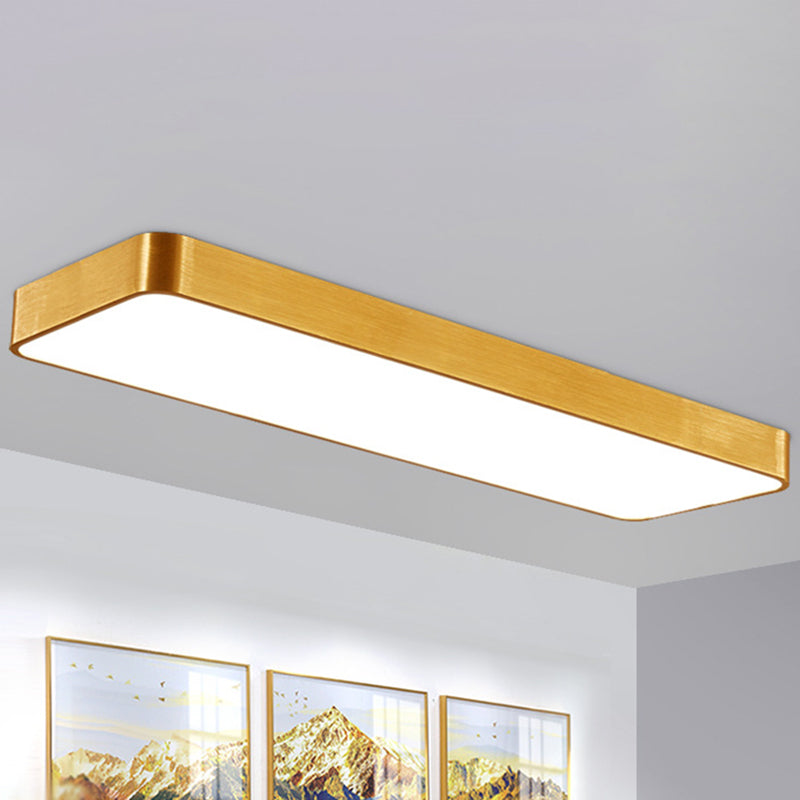 Gold Finish Rectangle Ceiling Lamp Simple Style Metal LED Flush Mount Light for Office