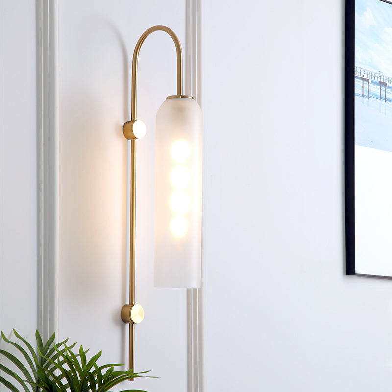 Mid-Century Gooseneck Wall Light Metal 1-Light Living Room Wall Sconce with Flute Glass Shade
