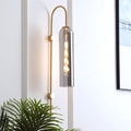 Mid-Century Gooseneck Wall Light Metal 1-Light Living Room Wall Sconce with Flute Glass Shade