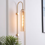 Mid-Century Gooseneck Wall Light Metal 1-Light Living Room Wall Sconce with Flute Glass Shade