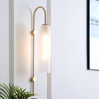 Mid-Century Gooseneck Wall Light Metal 1-Light Living Room Wall Sconce with Flute Glass Shade