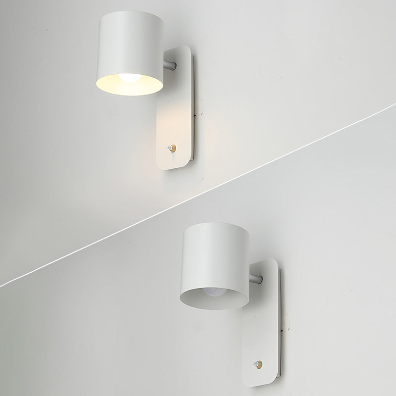 Swivelable Cylinder Reading Lamp Nordic Metal Single-Bulb Wall Light with Power Button