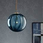 Sphere Pendant Lighting Modern Blue/Purple/Smoky Ribbed Glass 1 Light Led Hanging Ceiling Lamp for Bedroom