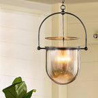 Dome Glass Shade Pendant Light Modern Metal 1 Lights Black/Brass Ceiling Hang Lamp