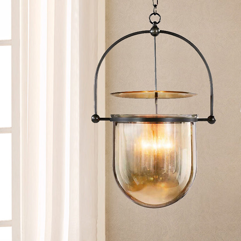 Dome Glass Shade Pendant Light Modern Metal 1 Lights Black/Brass Ceiling Hang Lamp