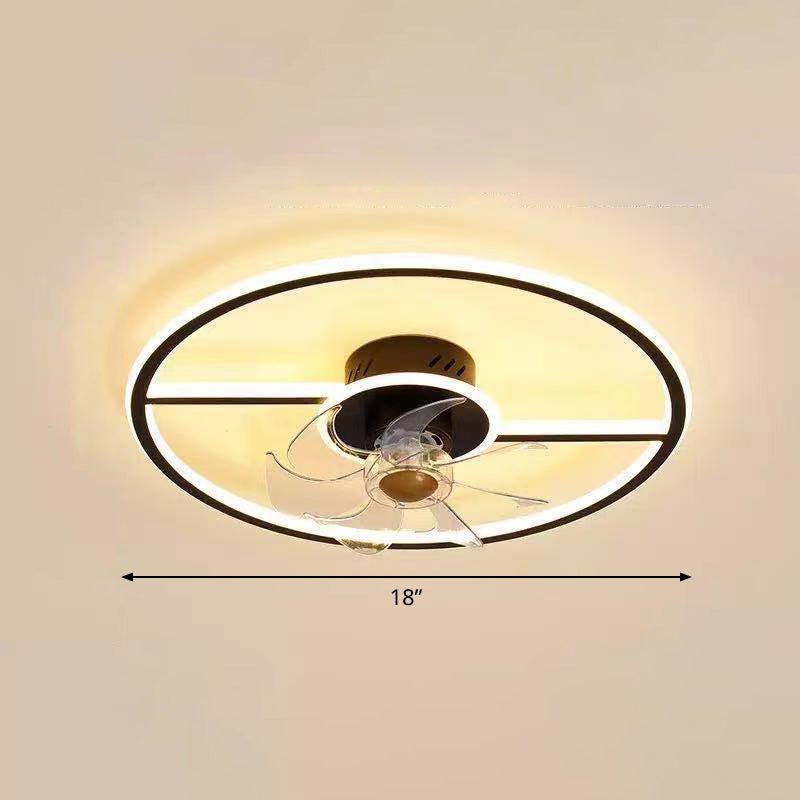 Remote Control Rectangular Ceiling Fan Lamp Contemporary Acrylic Living Room LED Semi Flush Light with 7-Blade