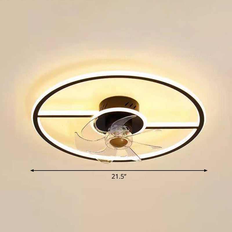 Remote Control Rectangular Ceiling Fan Lamp Contemporary Acrylic Living Room LED Semi Flush Light with 7-Blade