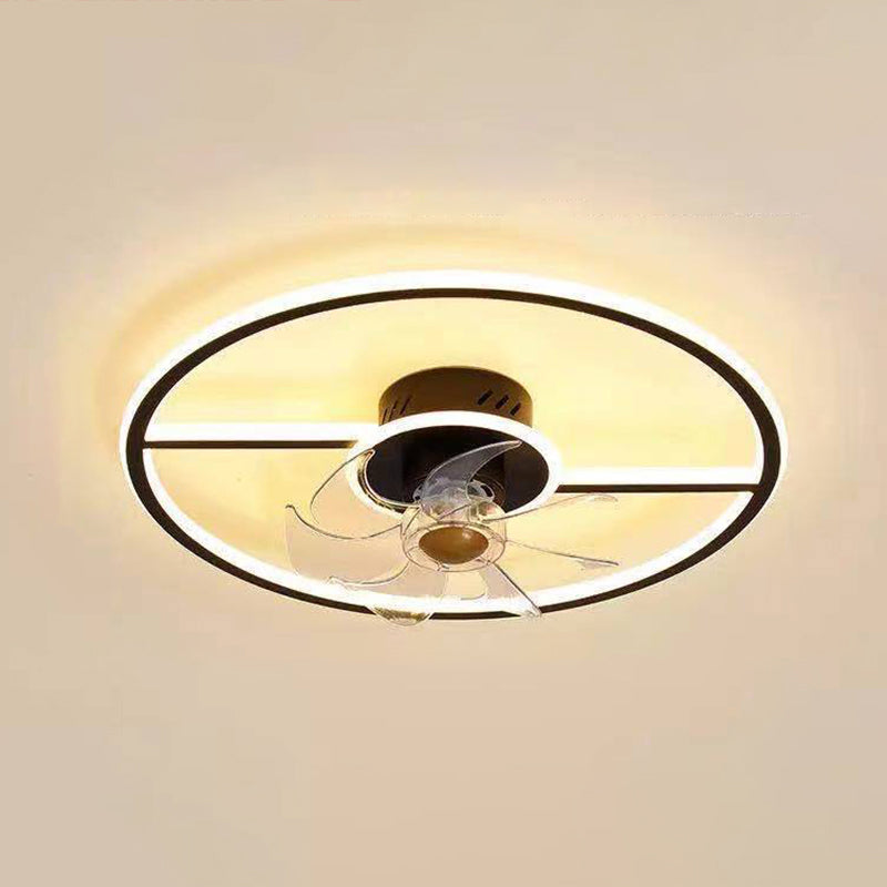Remote Control Rectangular Ceiling Fan Lamp Contemporary Acrylic Living Room LED Semi Flush Light with 7-Blade