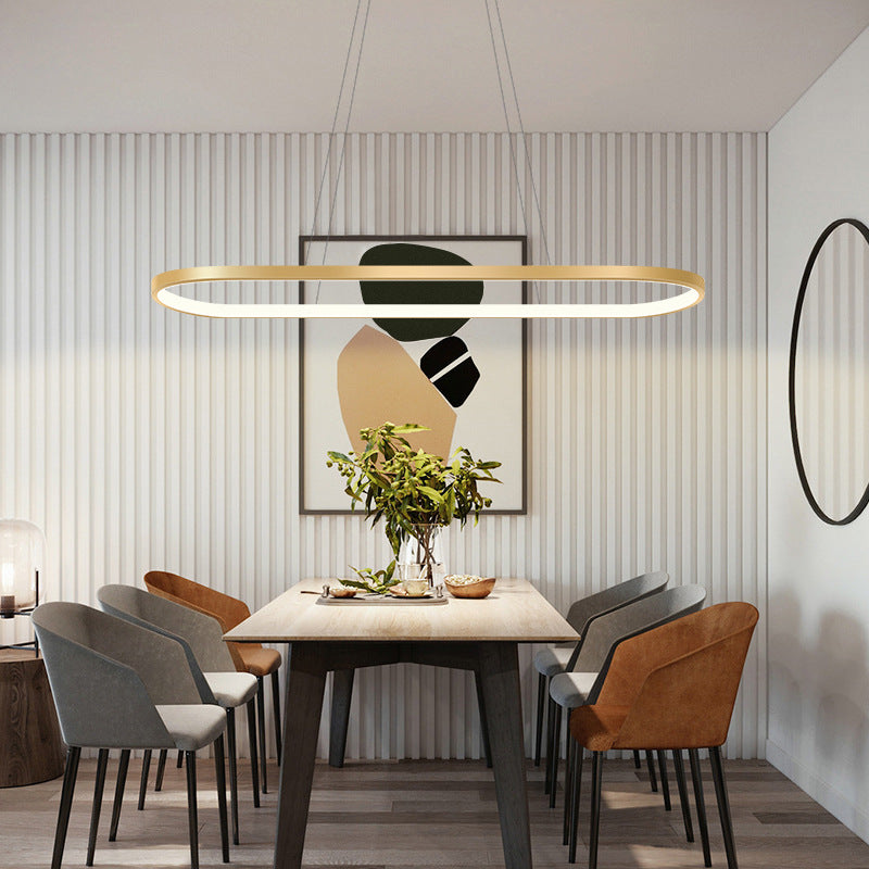 Metal Oblong Pendant Light Fixture Minimalist Gold Plated LED Island Lighting over Table