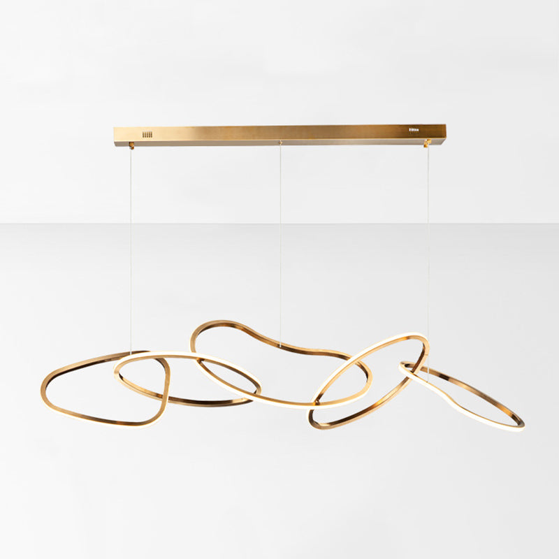 Metal 5-Ring Island Lighting Minimalist Golden LED Hanging Light for Dining Room