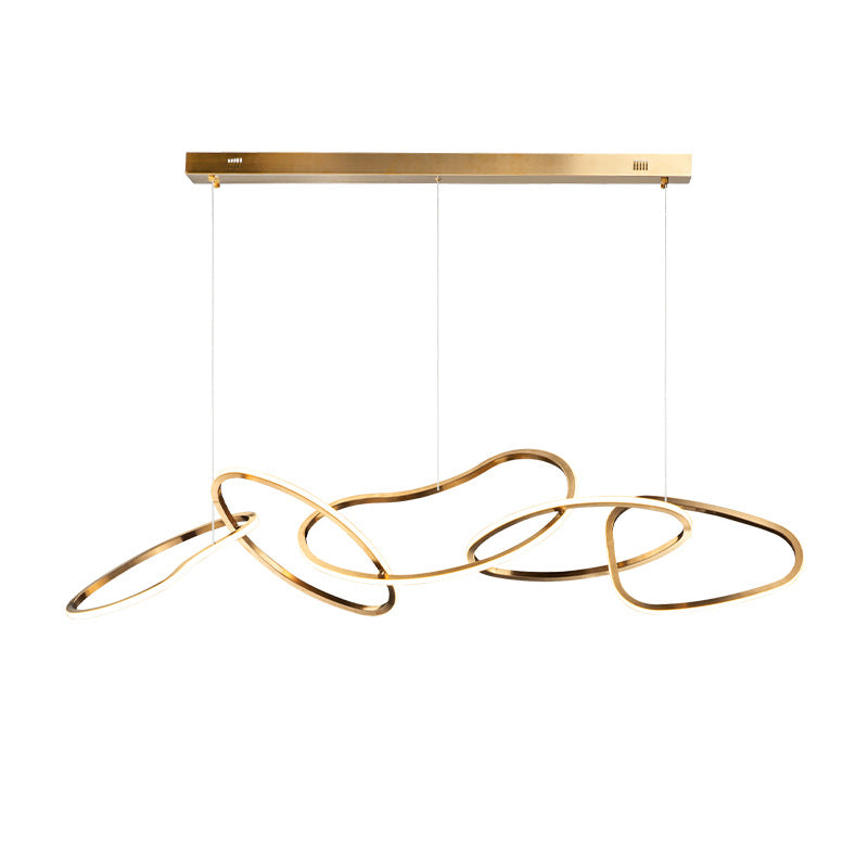 Metal 5-Ring Island Lighting Minimalist Golden LED Hanging Light for Dining Room