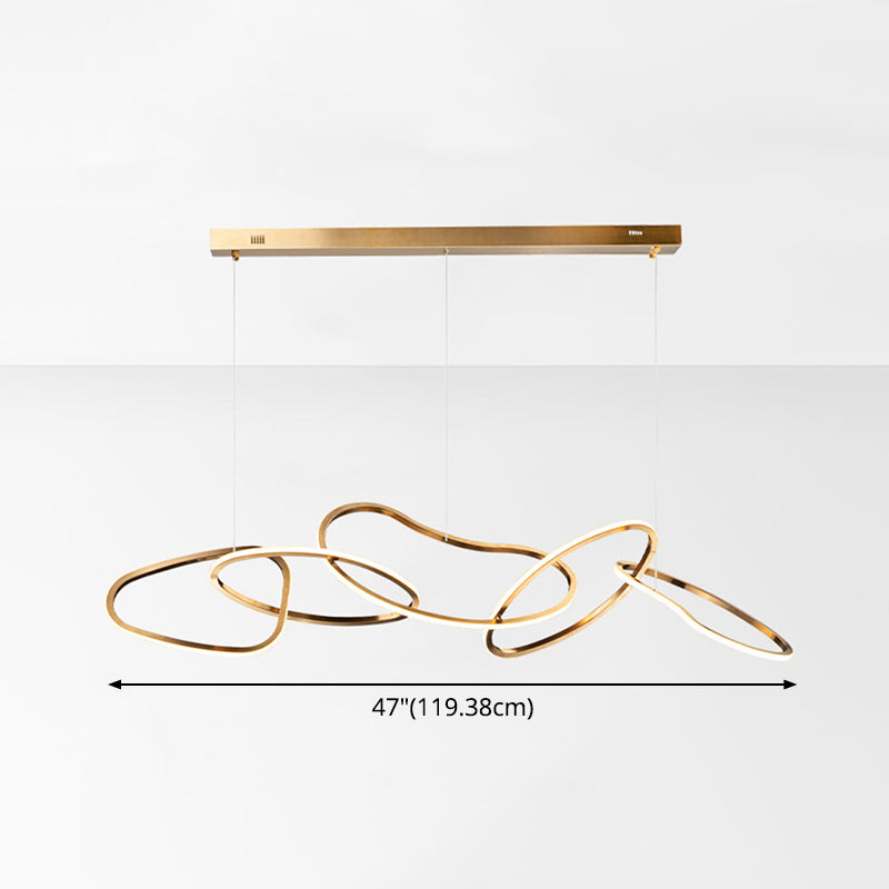 Metal 5-Ring Island Lighting Minimalist Golden LED Hanging Light for Dining Room