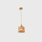 Brass Shaded Drop Pendant Vintage Handmade Tan Glass 1-Bulb Living Room Pendulum Light