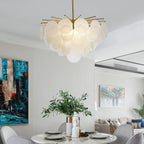 Tiered Discs Suspension Lighting Modern Dining Room Ceiling Chandelier in Brass-White